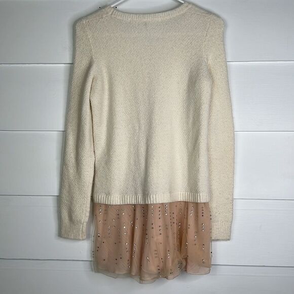 Anthropologie Ivory Cable-Knit Sweater w/ Rhinestone Peach Tulle – Size XS - Picture 15 of 16